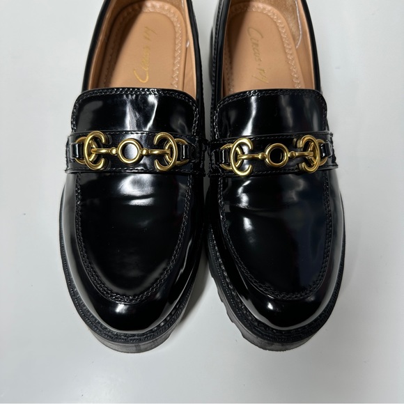 Sam Edelman Women's Deana Black Patent Leather Lug Sole Loafers Size 8 - Picture 3 of 10